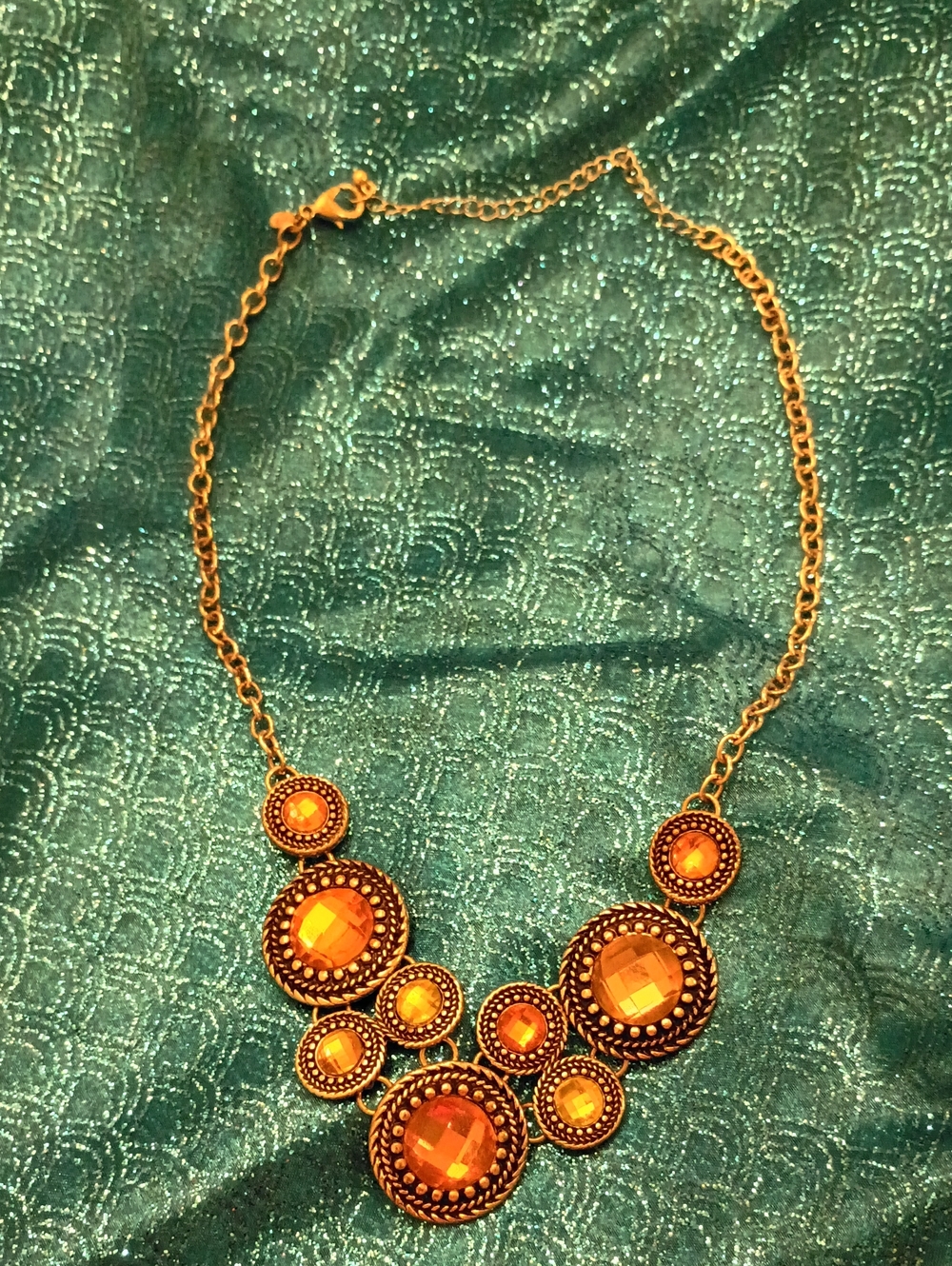 Gold-Tone Orange Gem Statement Necklace